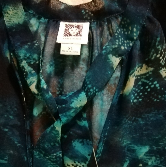 Anne Klein teal long sleeves blouse size XL - Picture 2 of 4